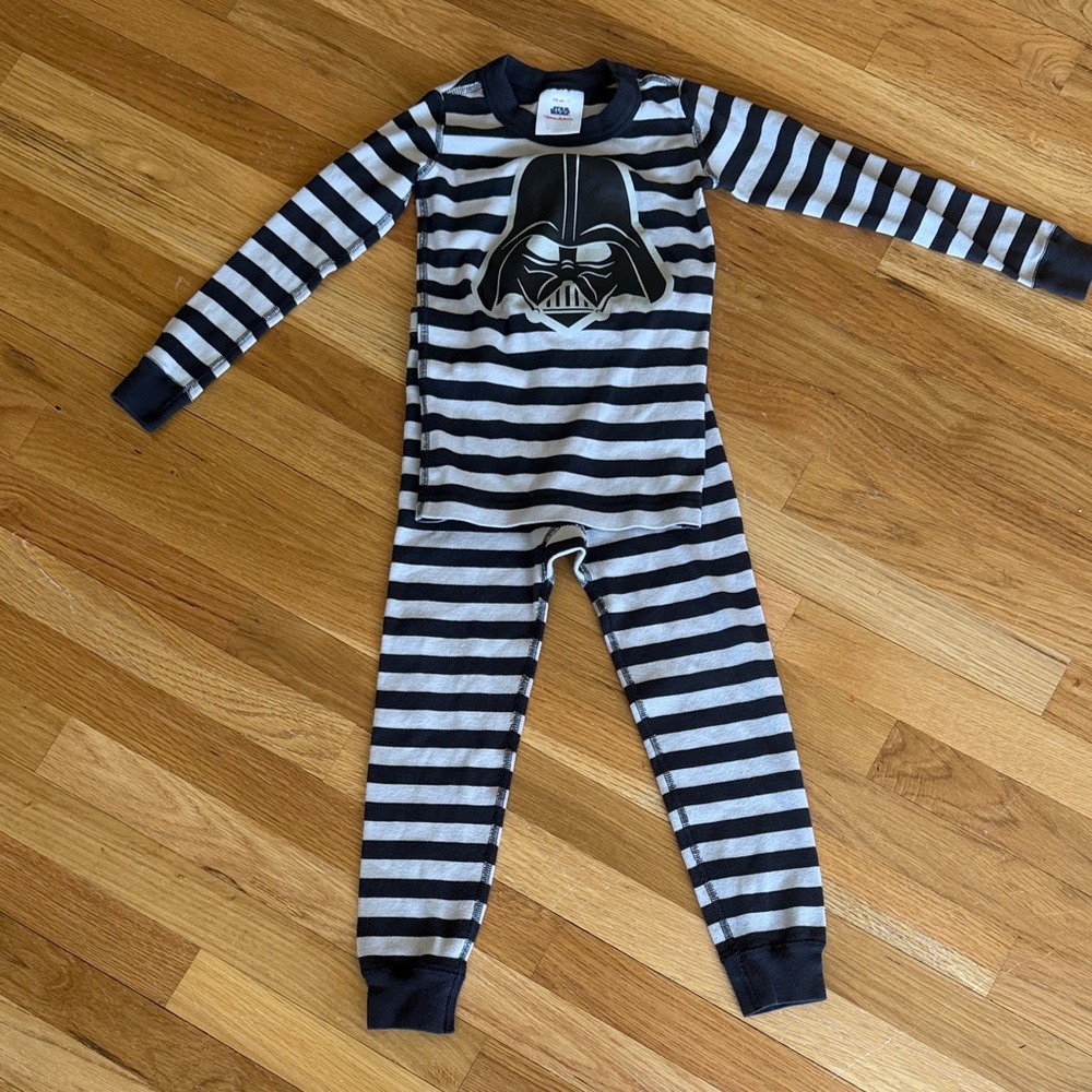 Darth Vader Striped Kids Pajama Set - Black & Gray